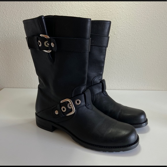 Stuart Weitzman Lotroops Moto Harness Boots SZ 7 BLACK - Picture 2 of 7